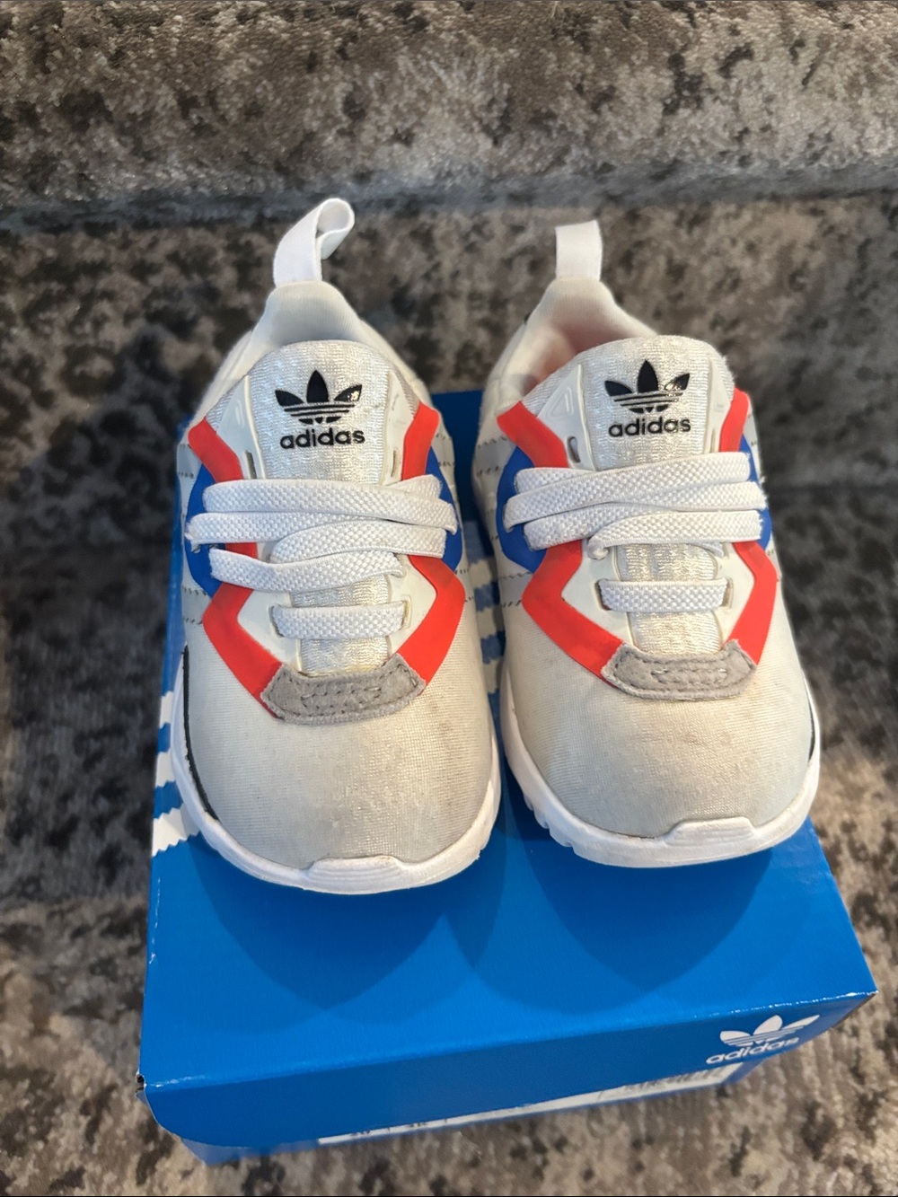 adidas Kids White Sneaker with Red & Blue Accents